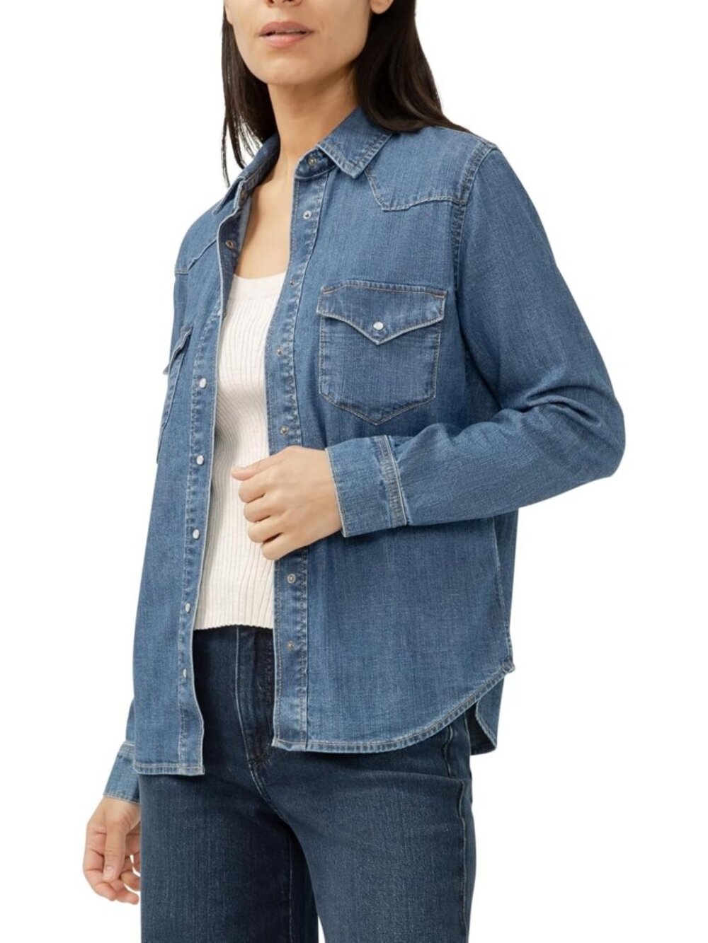 Stylish Women's Western Denim Shirt - Silver Wash, Button-Up, Casual Chic